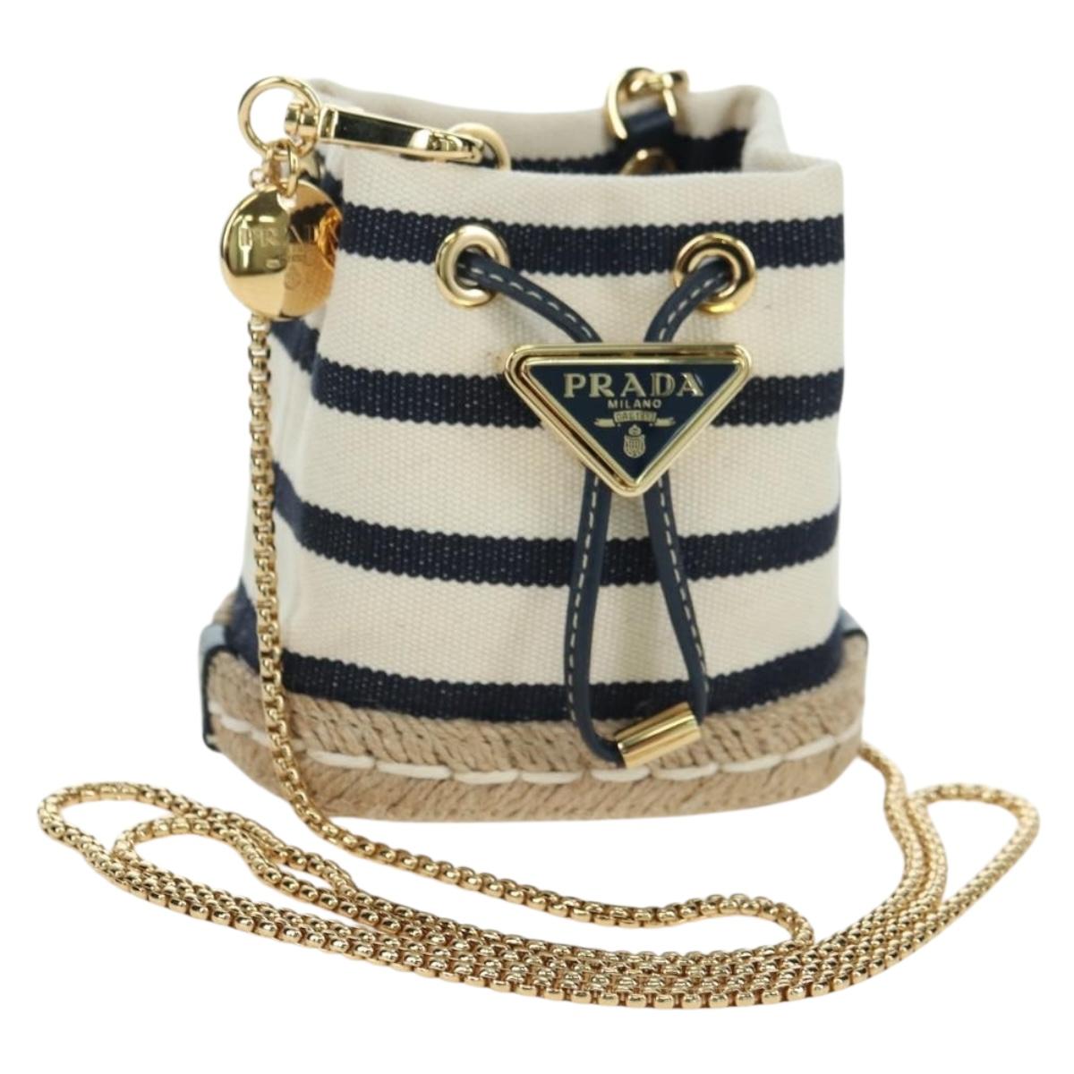 PRADA Chain Shoulder Pouch Bag Canvas Gold Beige Auth 177142SM