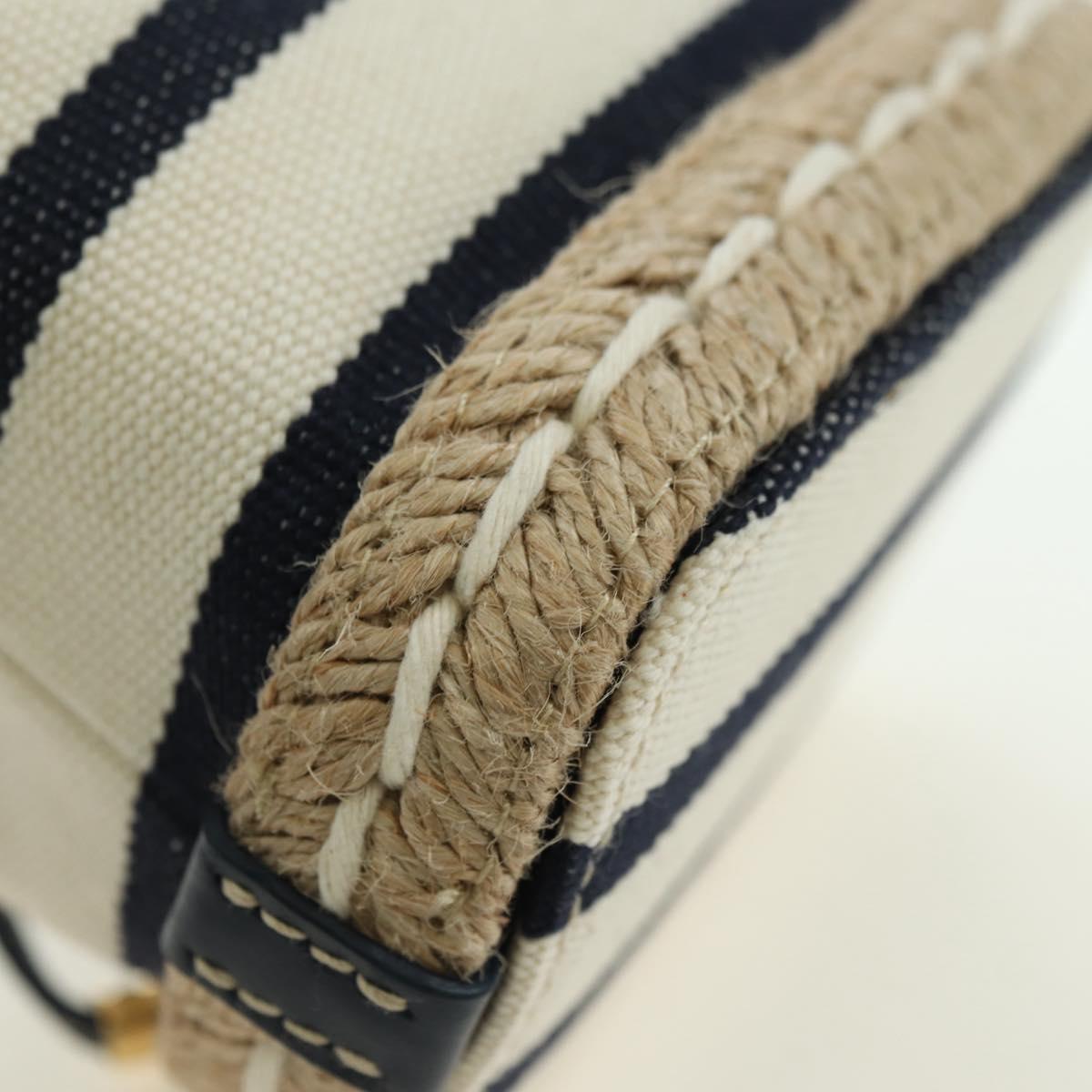 PRADA Chain Shoulder Pouch Bag Canvas Gold Beige Auth 177142SM