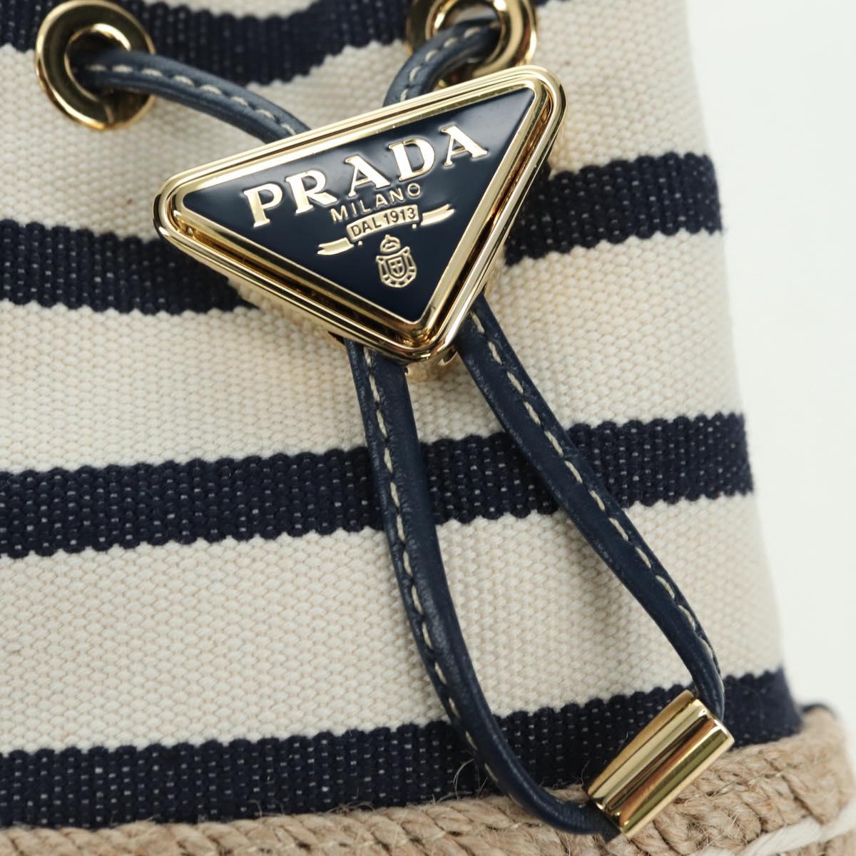 PRADA Chain Shoulder Pouch Bag Canvas Gold Beige Auth 177142SM
