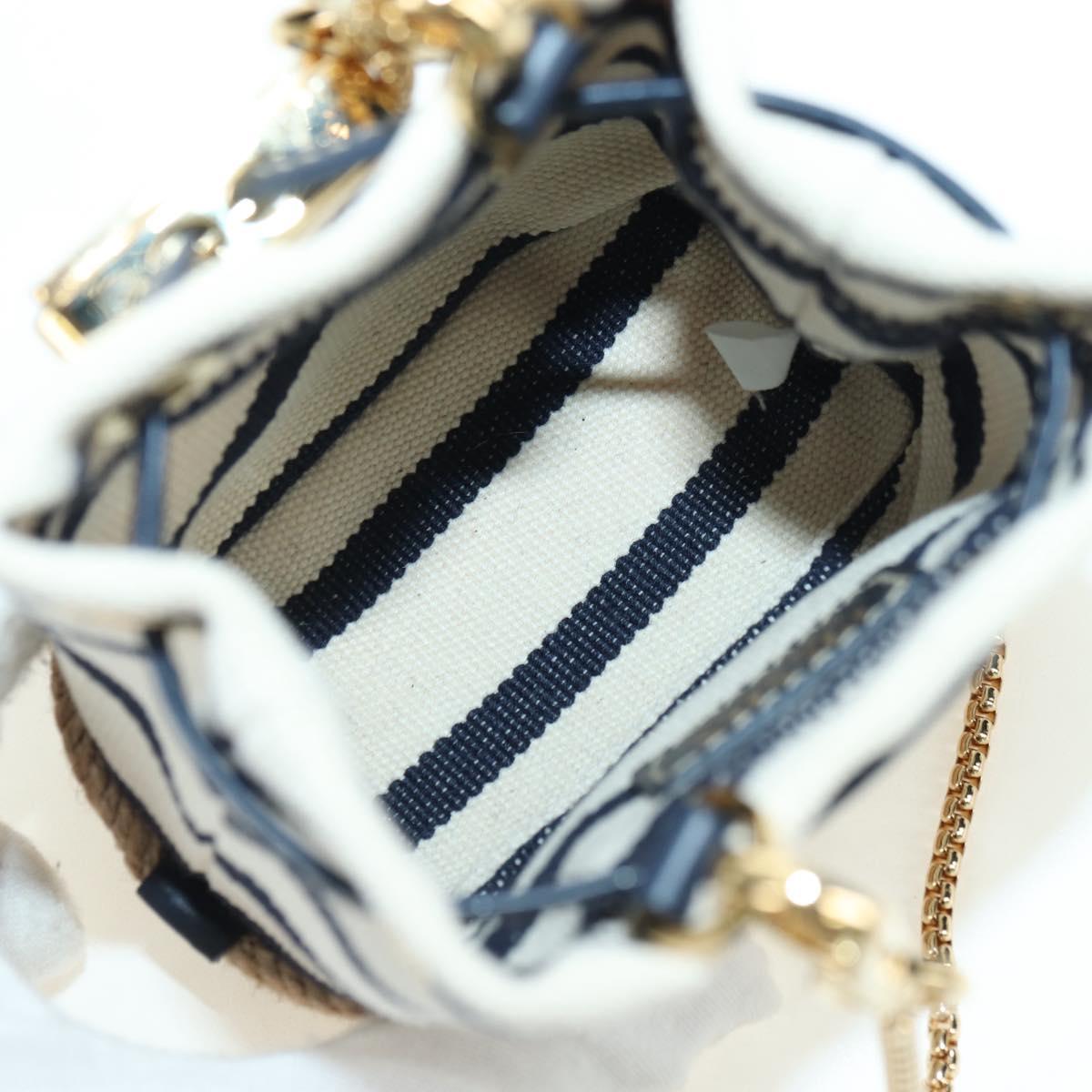 PRADA Chain Shoulder Pouch Bag Canvas Gold Beige Auth 177142SM