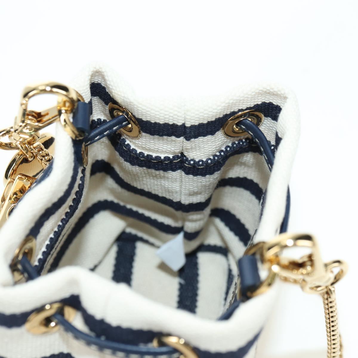 PRADA Chain Shoulder Pouch Bag Canvas Gold Beige Auth 177142SM