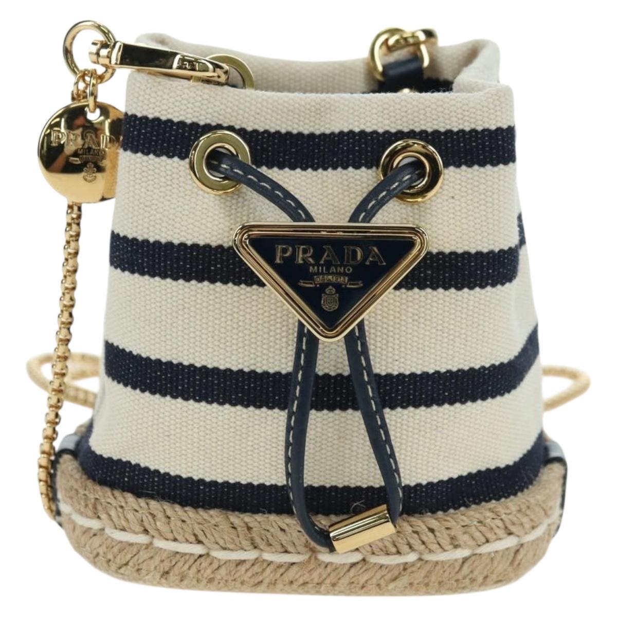 PRADA Chain Shoulder Pouch Bag Canvas Gold Beige Auth 177142SM
