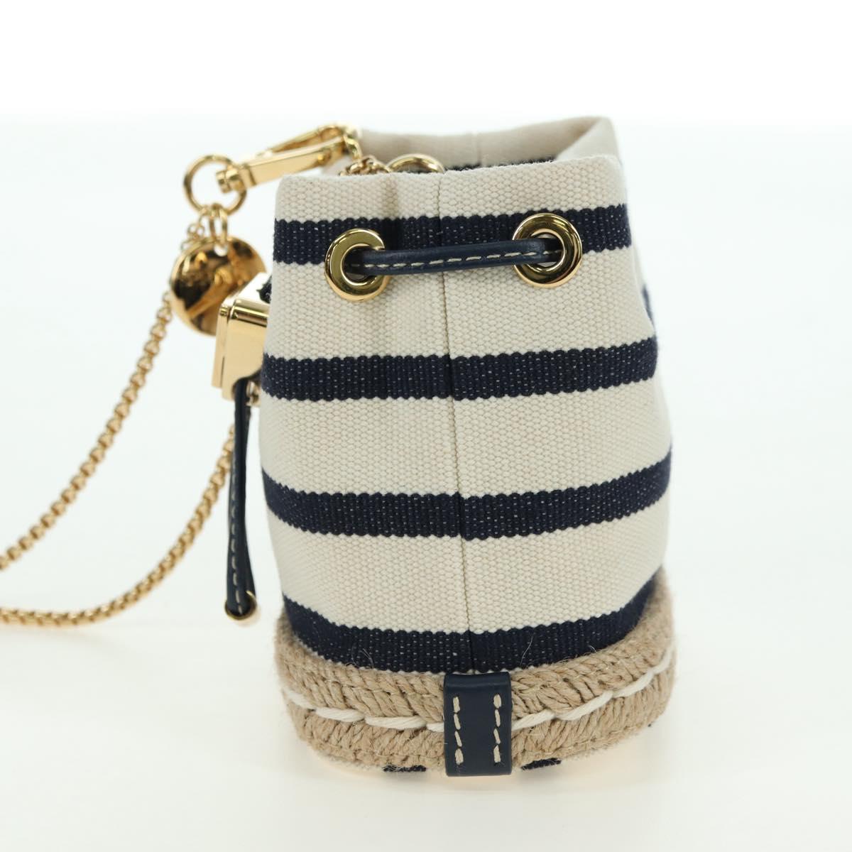 PRADA Chain Shoulder Pouch Bag Canvas Gold Beige Auth 177142SM