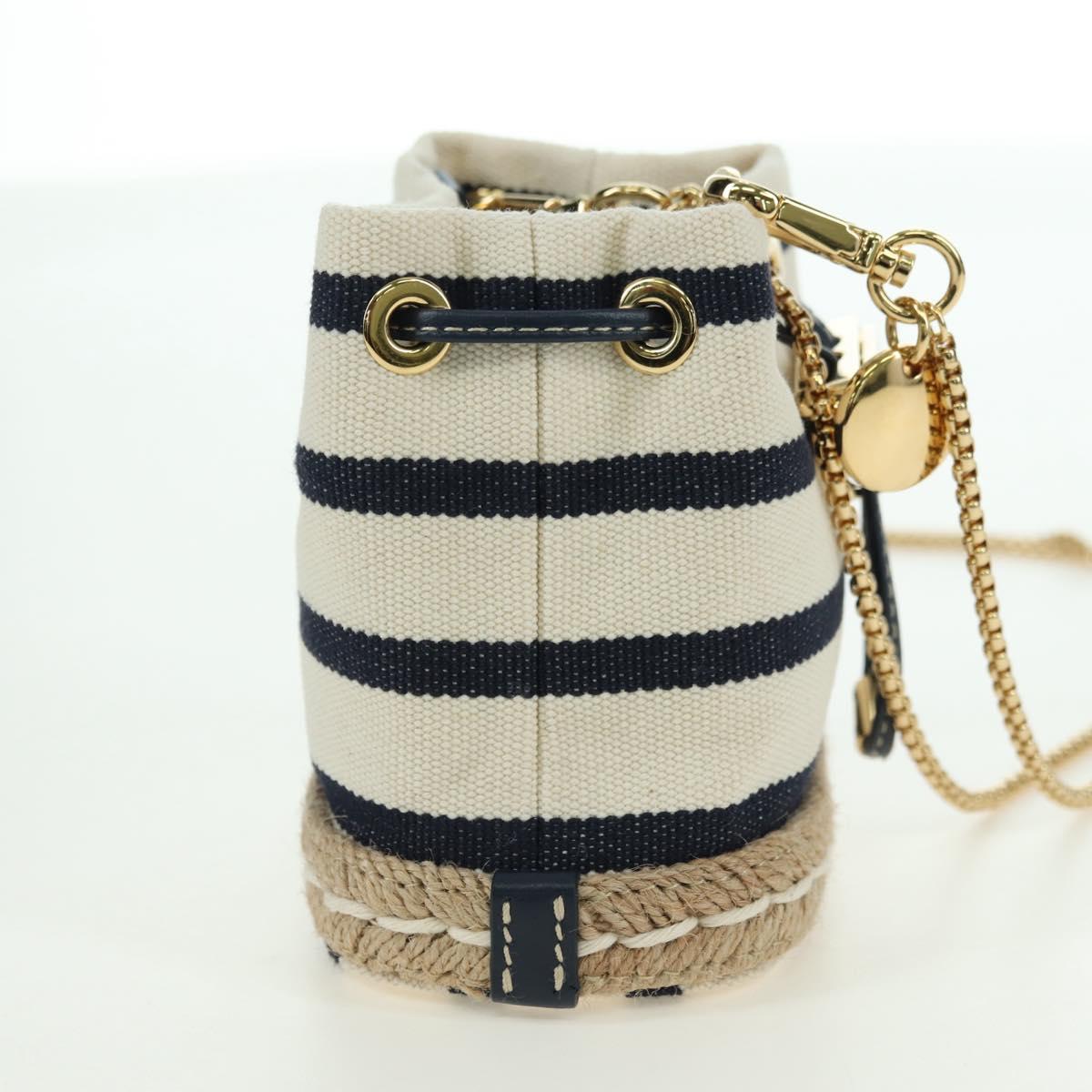 PRADA Chain Shoulder Pouch Bag Canvas Gold Beige Auth 177142SM