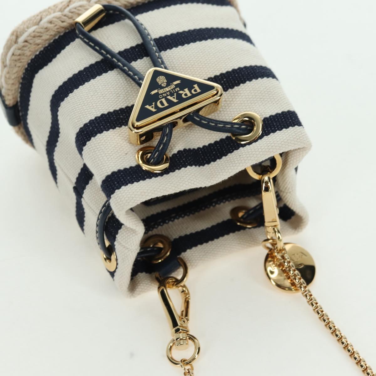PRADA Chain Shoulder Pouch Bag Canvas Gold Beige Auth 177142SM