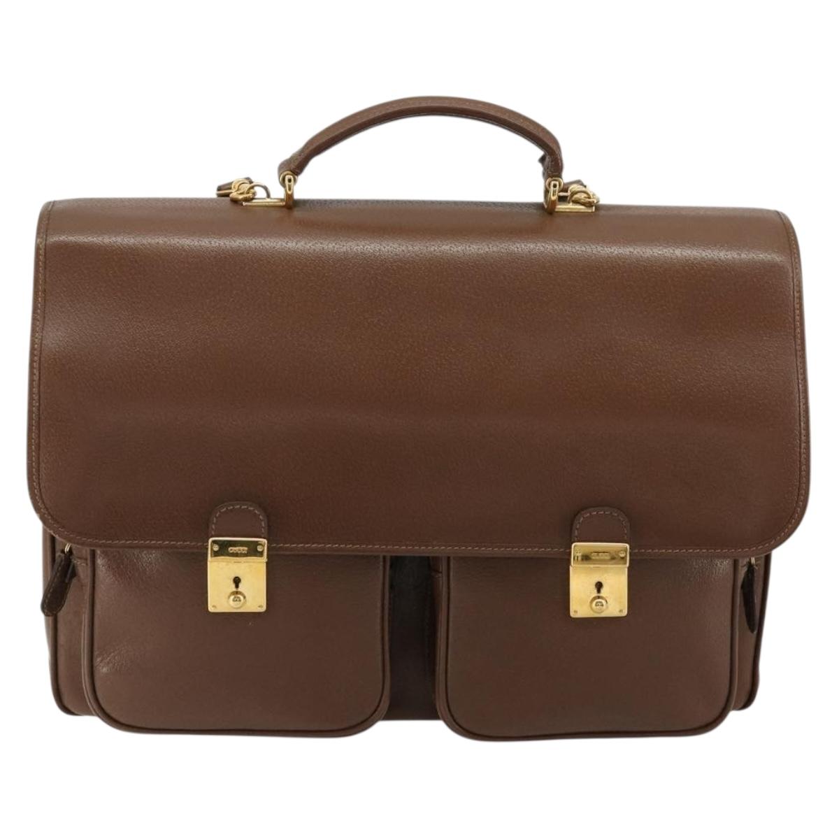 GUCCI Hand Bag Leather 2way Brown Gold 015 904 3681 Auth 177152