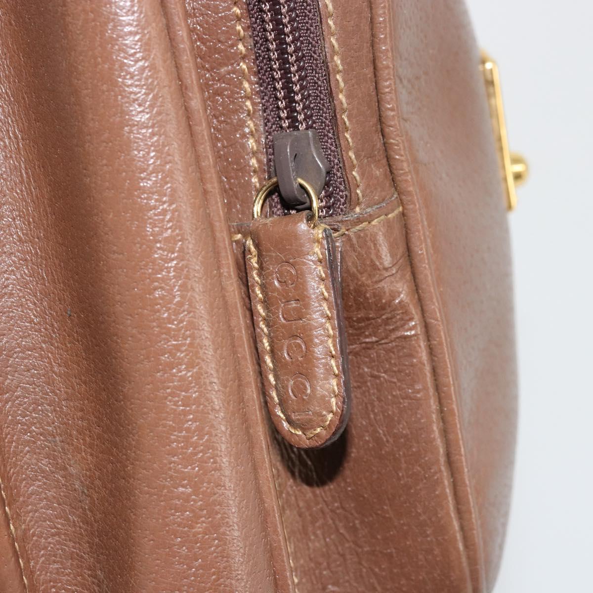 GUCCI Hand Bag Leather 2way Brown Gold 015 904 3681 Auth 177152