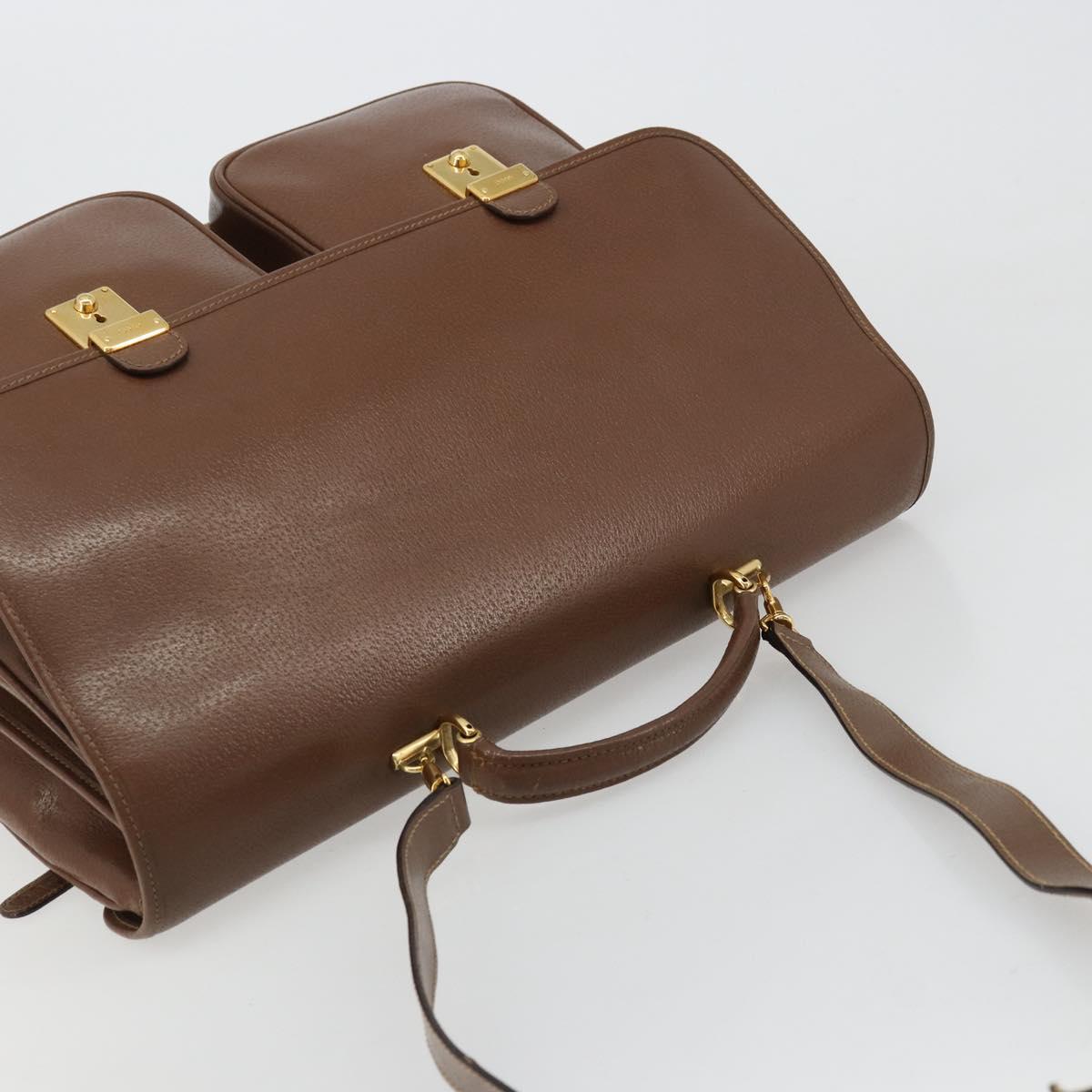 GUCCI Hand Bag Leather 2way Brown Gold 015 904 3681 Auth 177152
