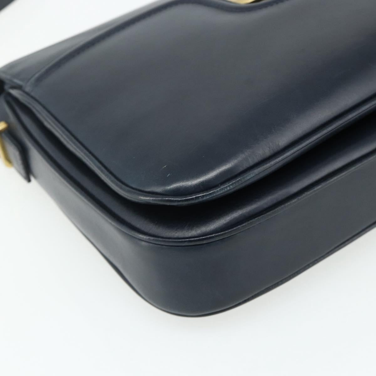 GUCCI Shoulder Bag Leather Navy Gold Auth 177154