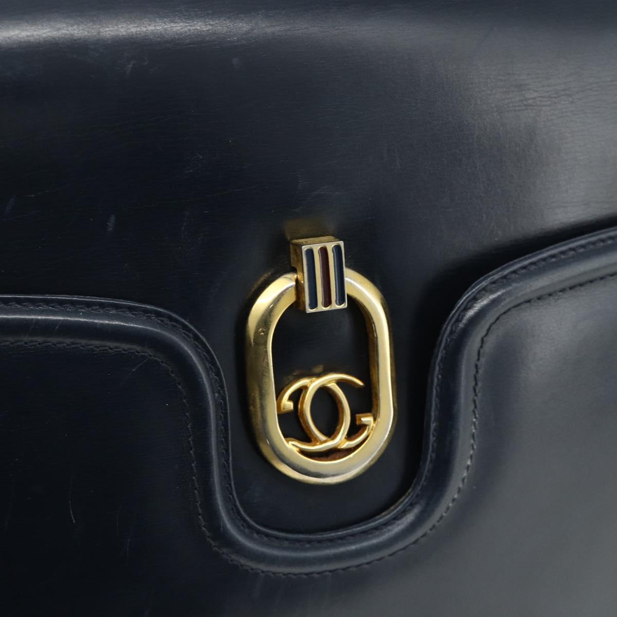 GUCCI Shoulder Bag Leather Navy Gold Auth 177154