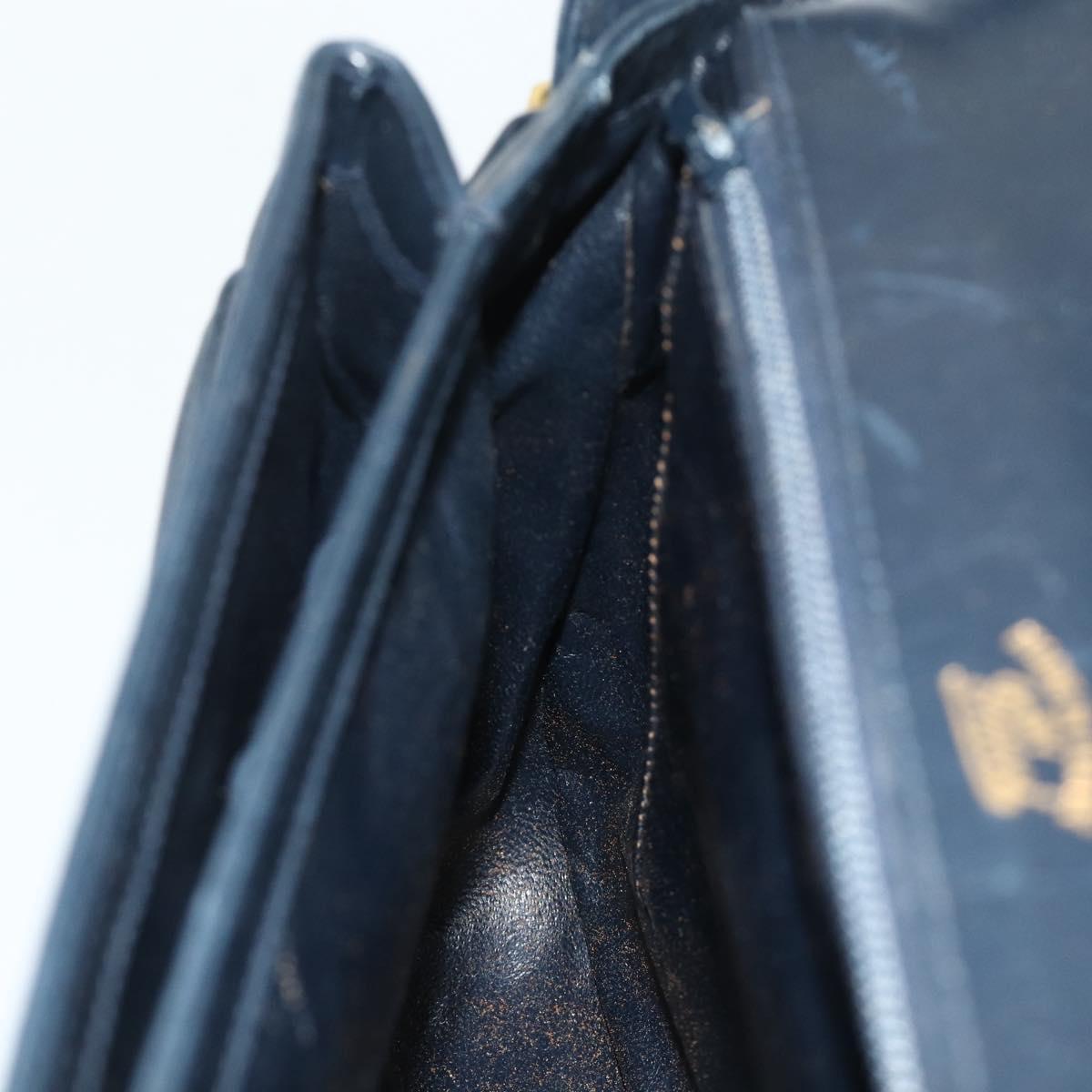 GUCCI Shoulder Bag Leather Navy Gold Auth 177154
