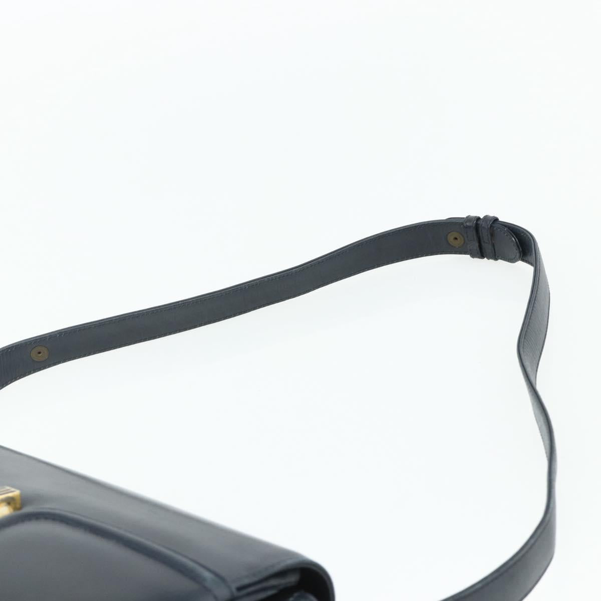 GUCCI Shoulder Bag Leather Navy Gold Auth 177154
