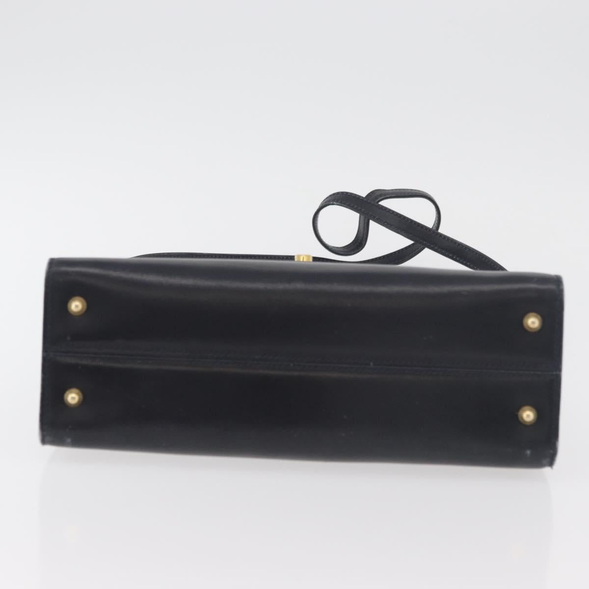BALLY Hand Bag Leather 2way Navy Gold Auth 177155A