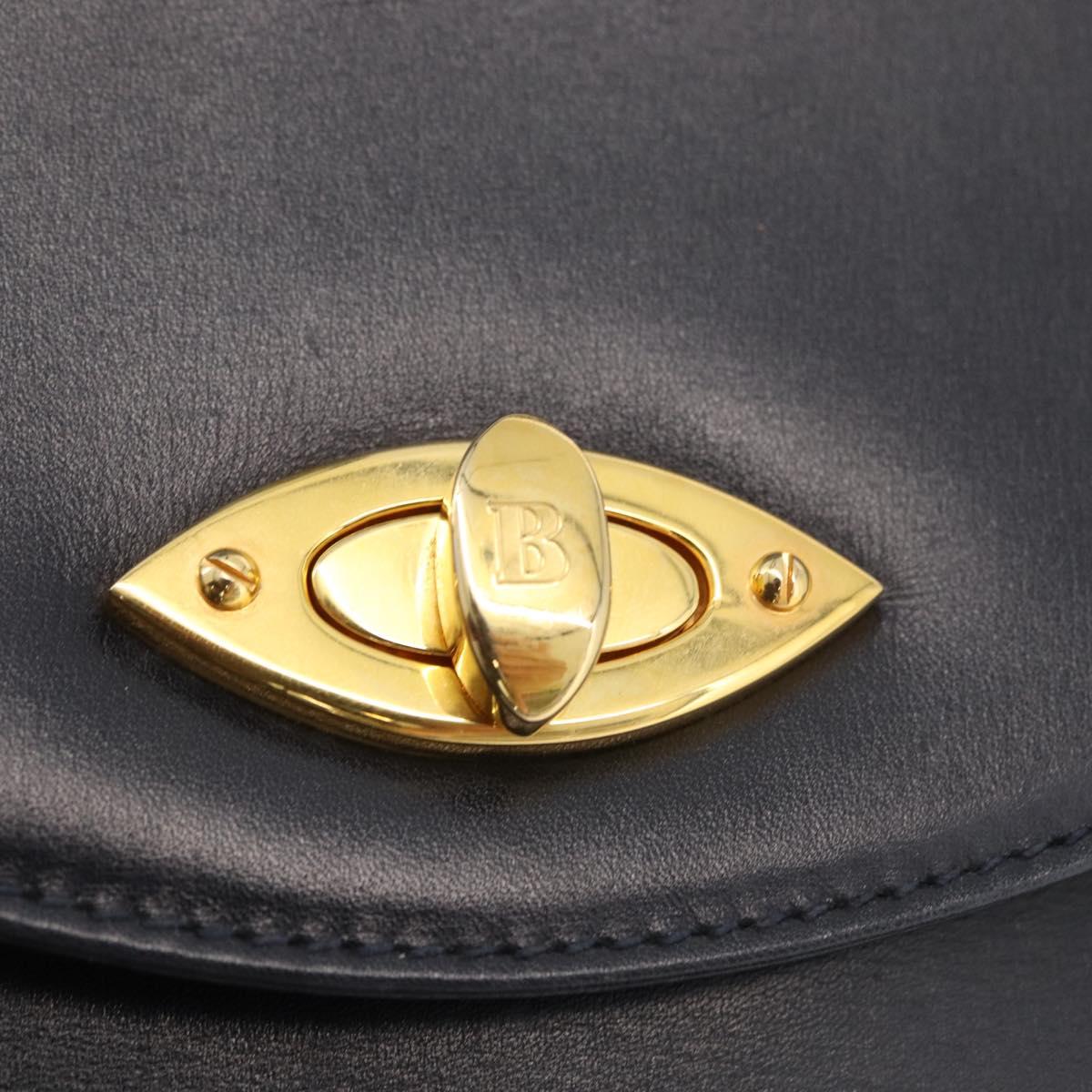 BALLY Hand Bag Leather 2way Navy Gold Auth 177155A