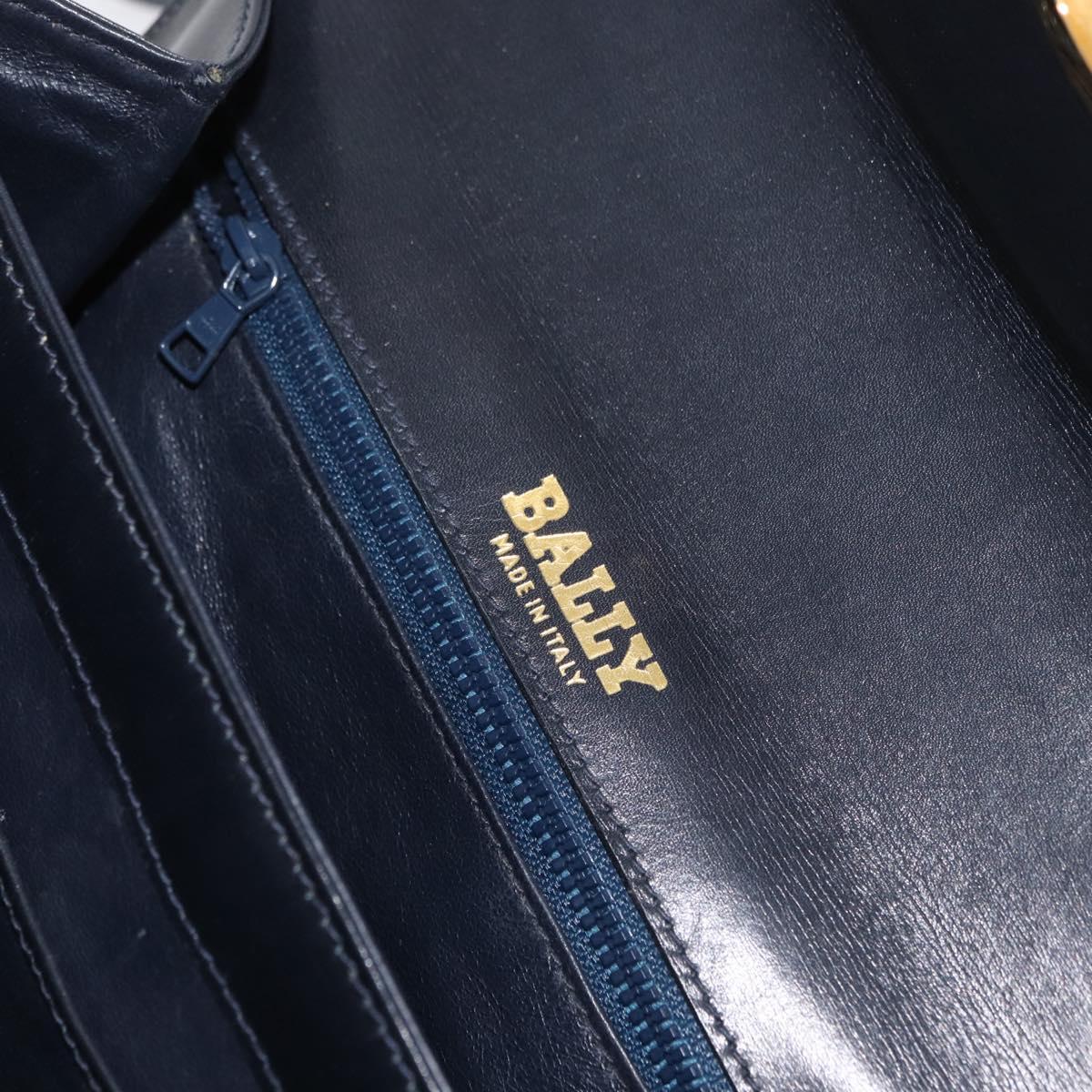 BALLY Hand Bag Leather 2way Navy Gold Auth 177155A