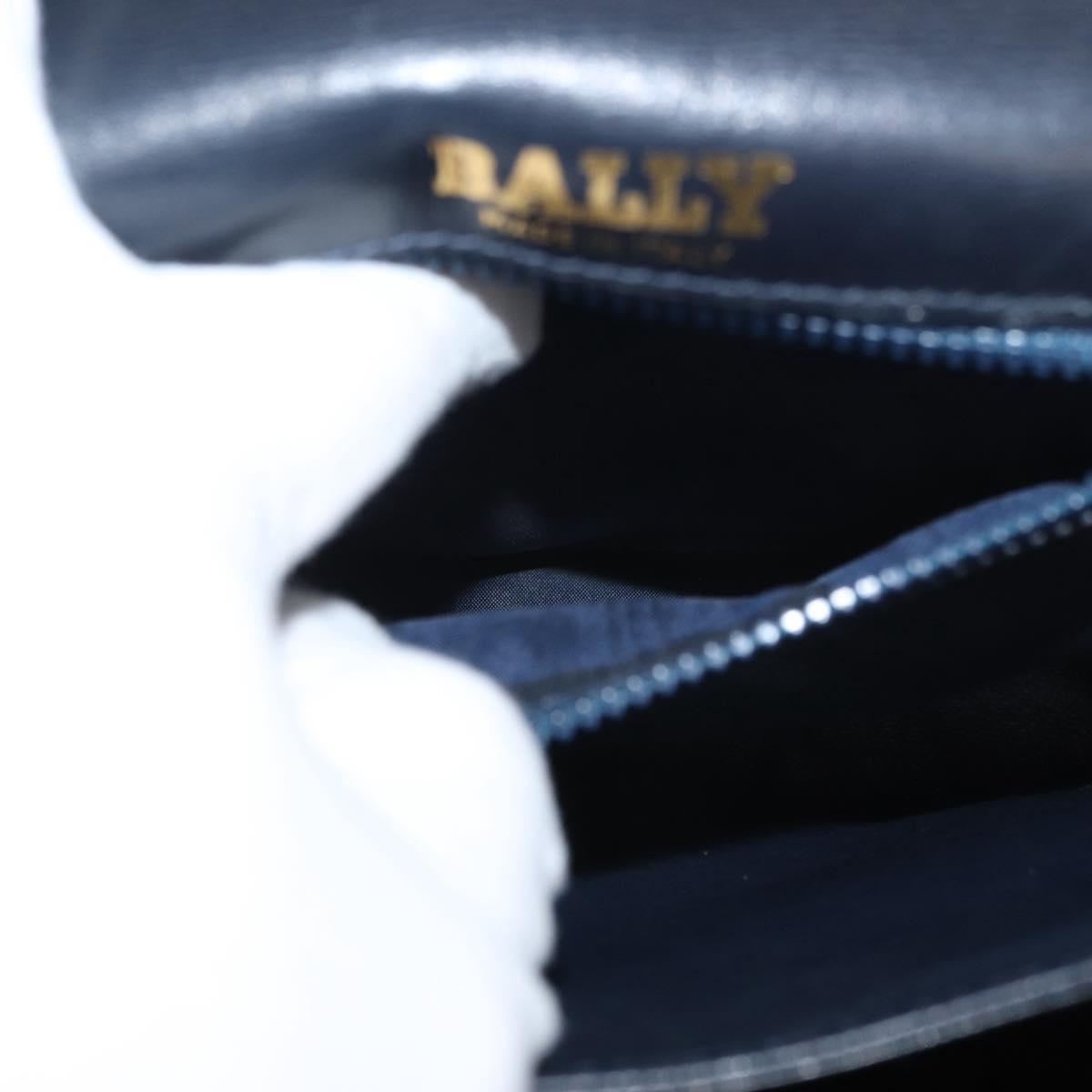BALLY Hand Bag Leather 2way Navy Gold Auth 177155A