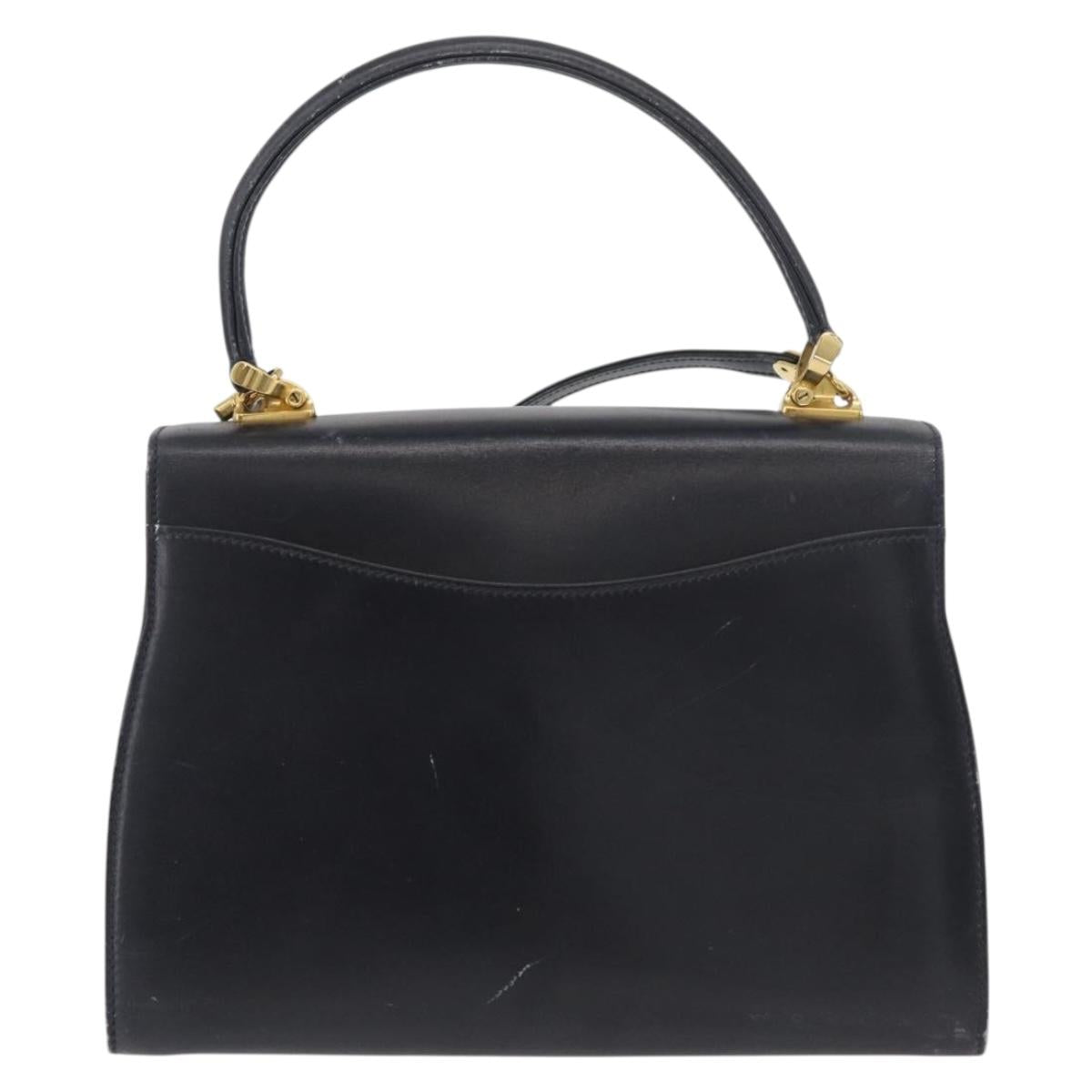 BALLY Hand Bag Leather 2way Navy Gold Auth 177155A