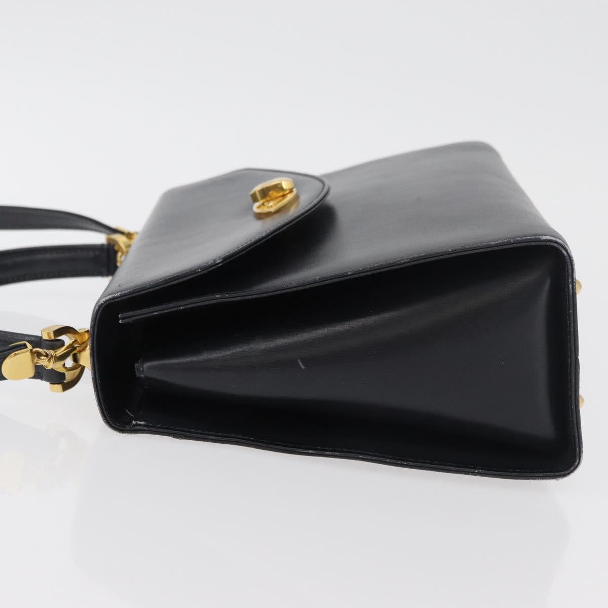 BALLY Hand Bag Leather 2way Navy Gold Auth 177155A
