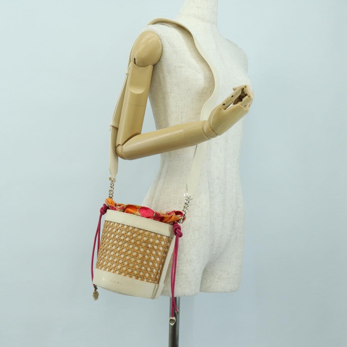 BVLGARI Serpenti Forever Shoulder Bag Raffia Beige Auth 177156SAM