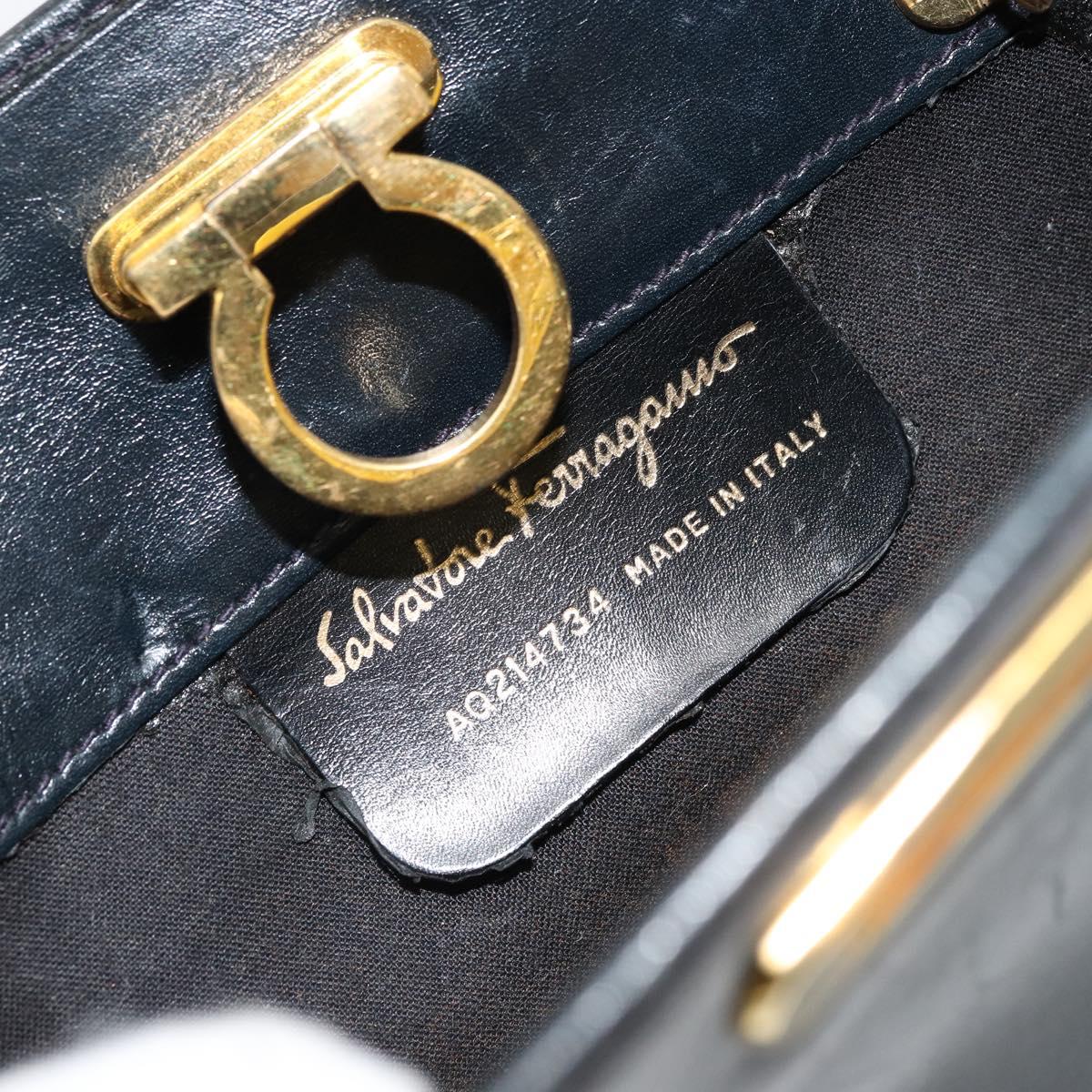 Salvatore Ferragamo Gancini Shoulder Bag Leather Navy Gold Auth 177157