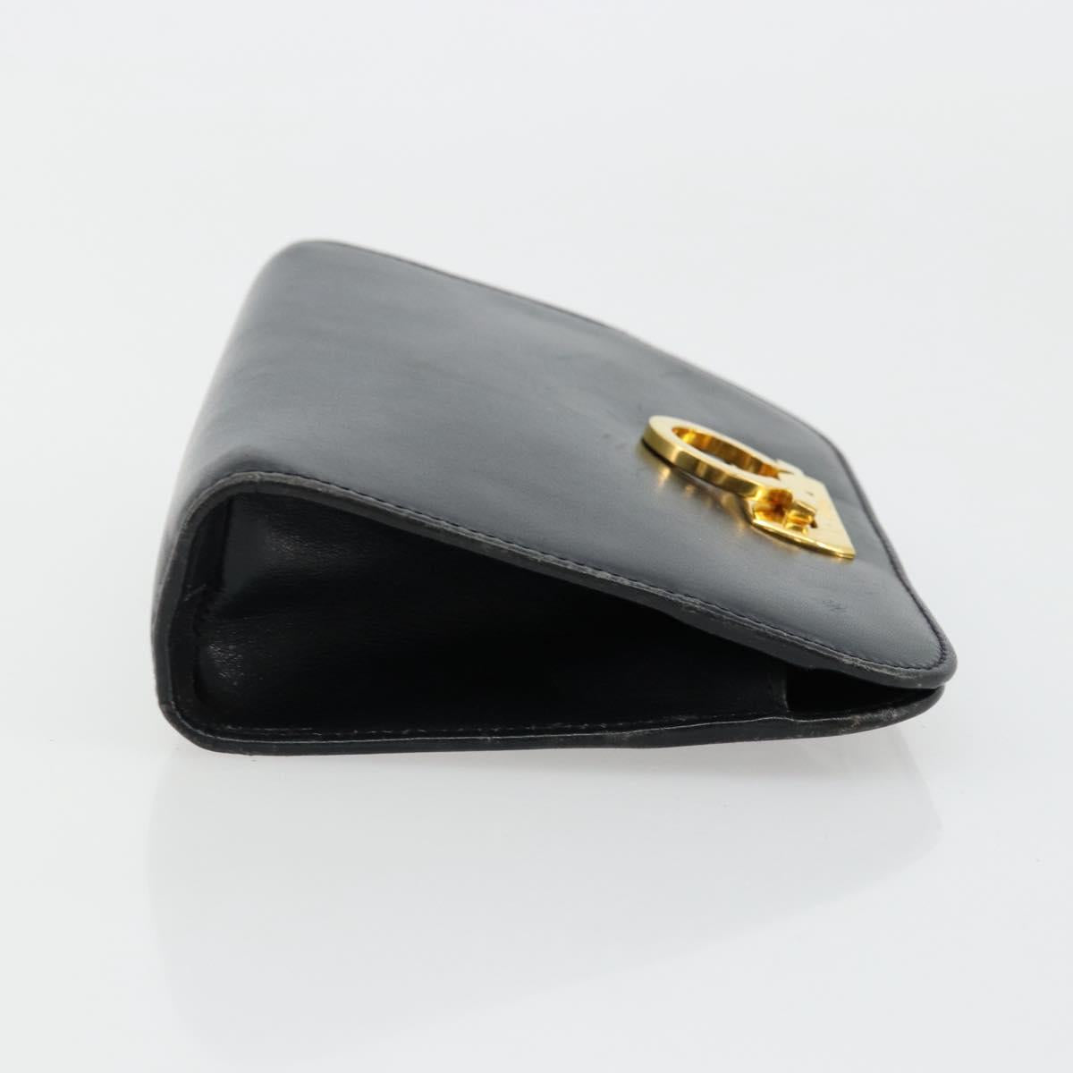 Salvatore Ferragamo Gancini Shoulder Bag Leather Navy Gold Auth 177157