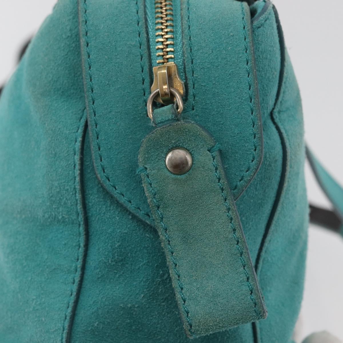 BALLY Hand Bag Suede 2way Light Blue Gold Auth 177158A