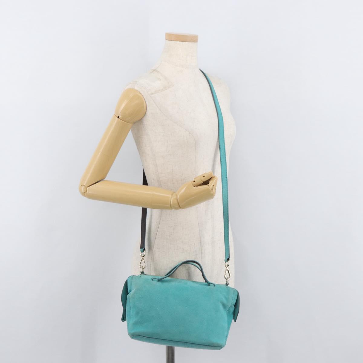 BALLY Hand Bag Suede 2way Light Blue Gold Auth 177158A