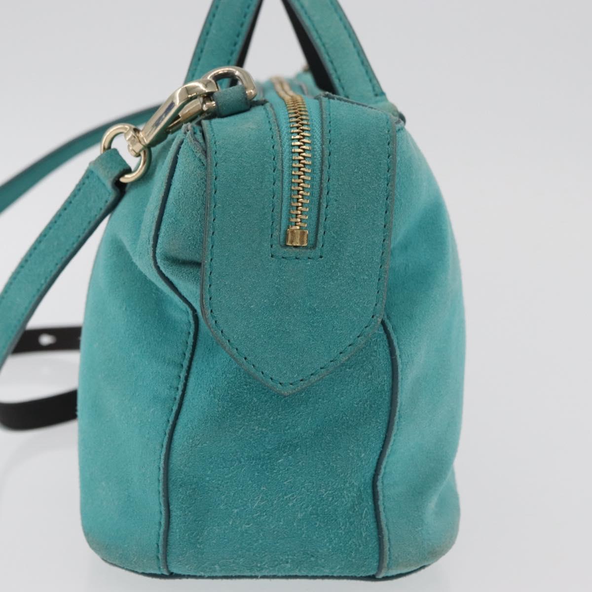 BALLY Hand Bag Suede 2way Light Blue Gold Auth 177158A