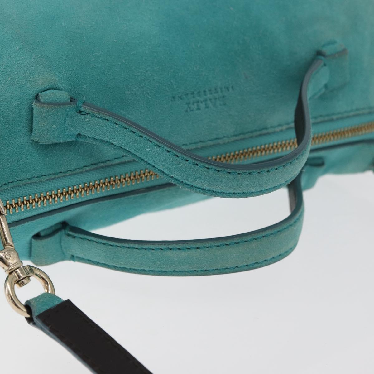 BALLY Hand Bag Suede 2way Light Blue Gold Auth 177158A