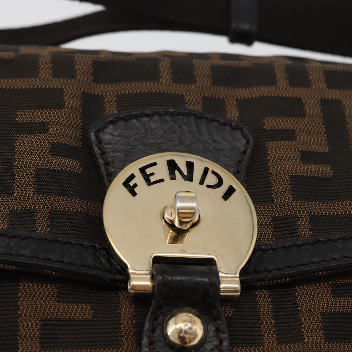 FENDI Zucca Canvas Shoulder Bag Black Brown Auth 177159A