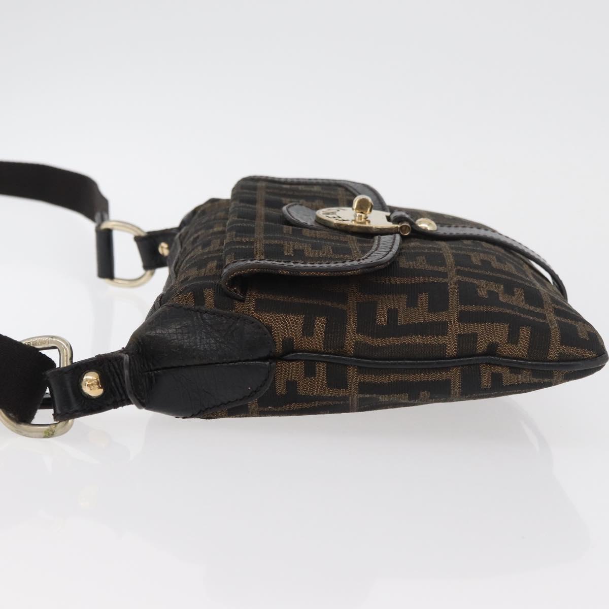 FENDI Zucca Canvas Shoulder Bag Black Brown Auth 177159A