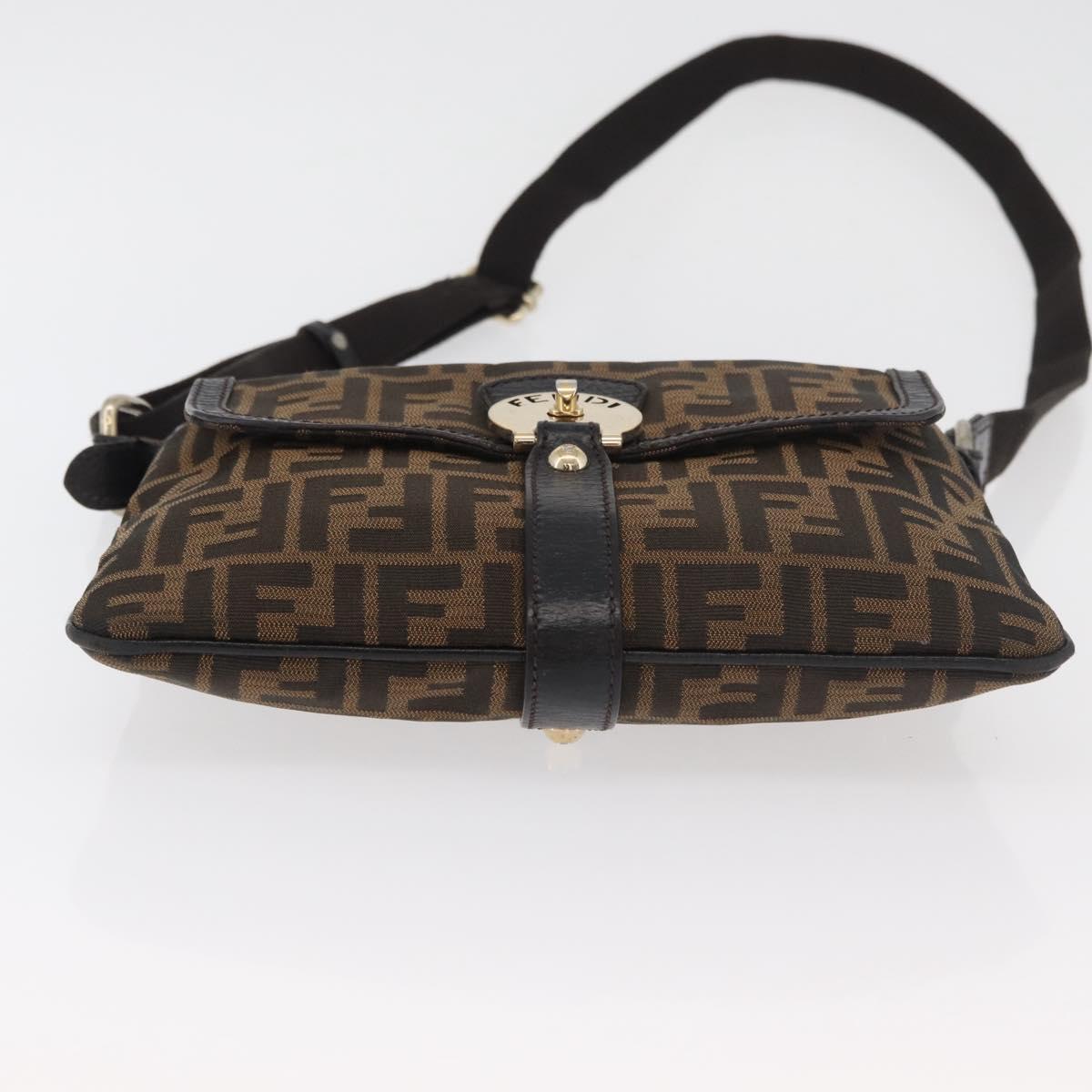 FENDI Zucca Canvas Shoulder Bag Black Brown Auth 177159A