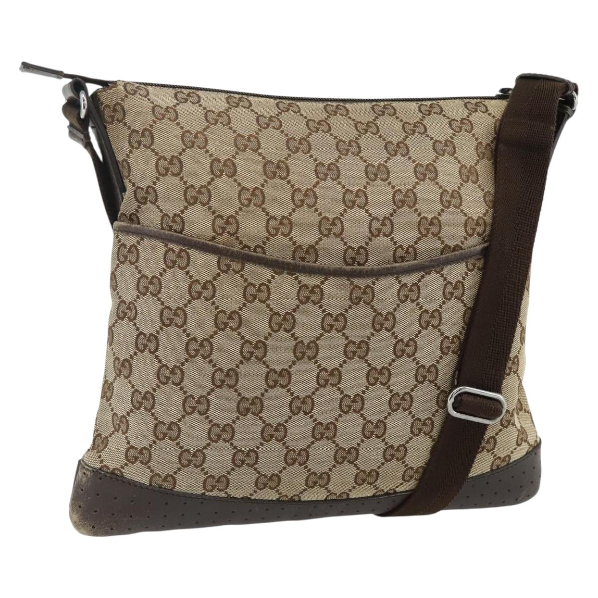 GUCCI GG Canvas Shoulder Bag Beige Silver 145857 Auth 177160