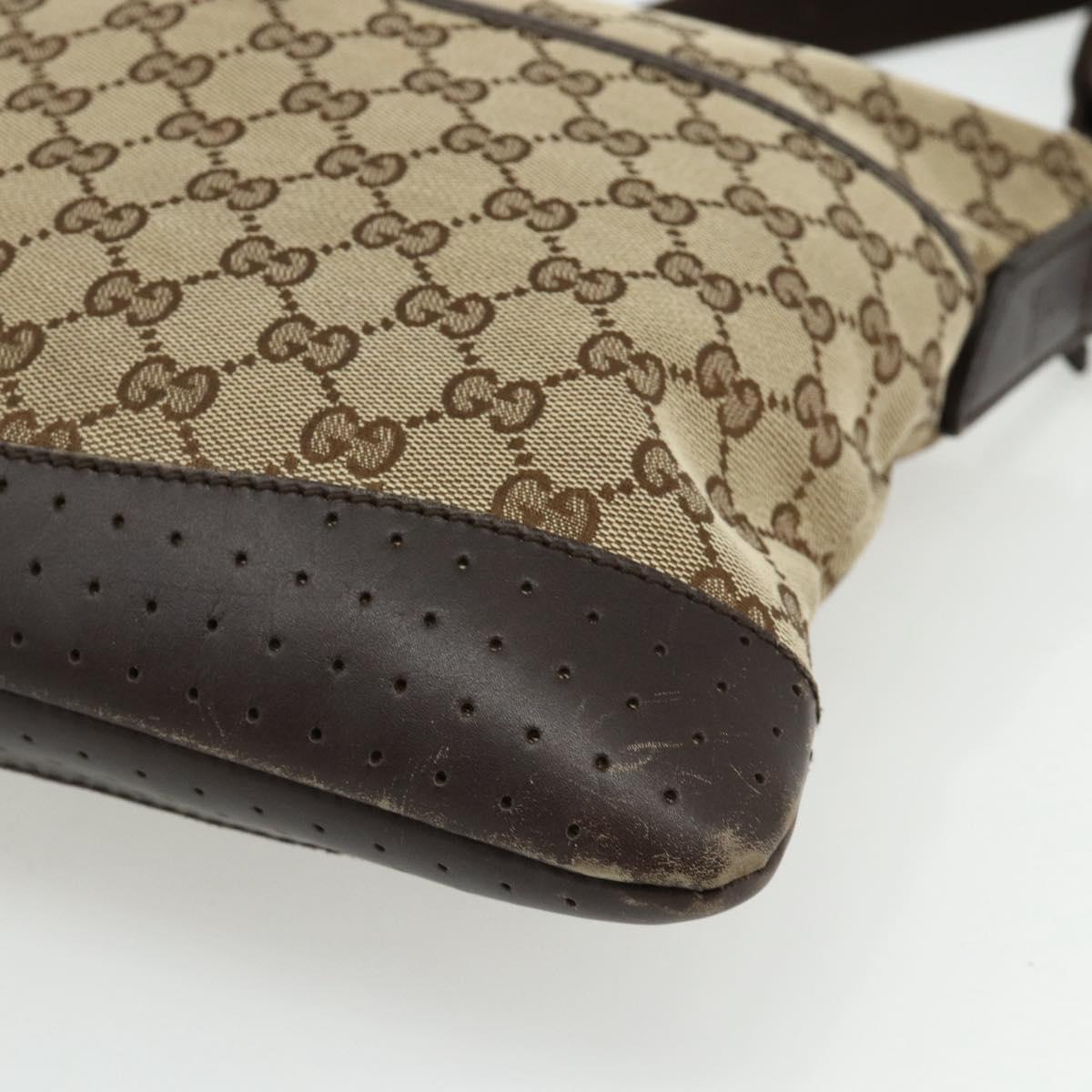 GUCCI GG Canvas Shoulder Bag Beige Silver 145857 Auth 177160