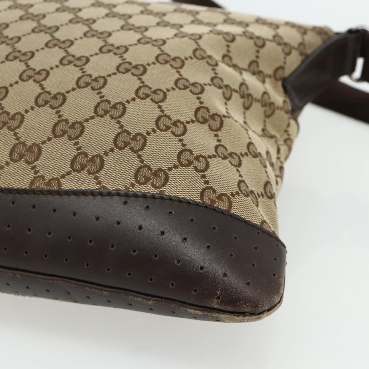 GUCCI GG Canvas Shoulder Bag Beige Silver 145857 Auth 177160