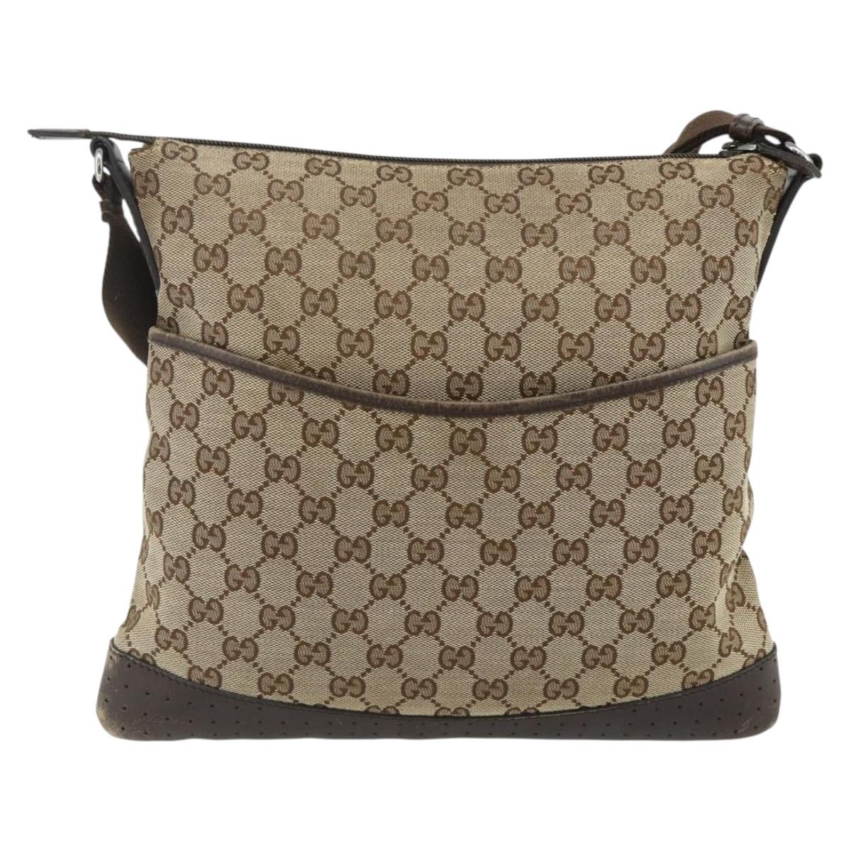 GUCCI GG Canvas Shoulder Bag Beige Silver 145857 Auth 177160