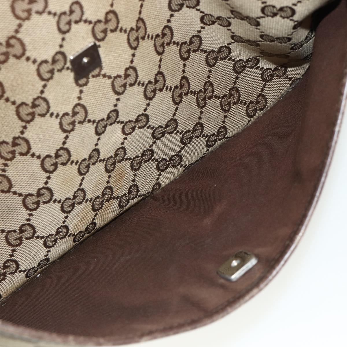 GUCCI GG Canvas Shoulder Bag Beige Silver 145857 Auth 177160