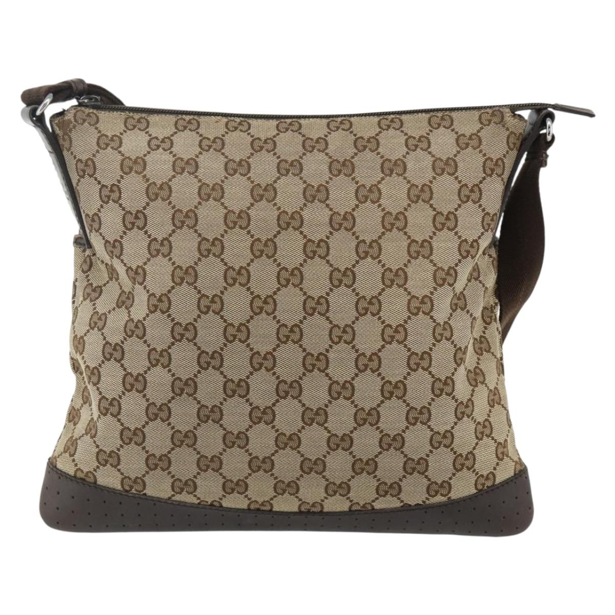 GUCCI GG Canvas Shoulder Bag Beige Silver 145857 Auth 177160