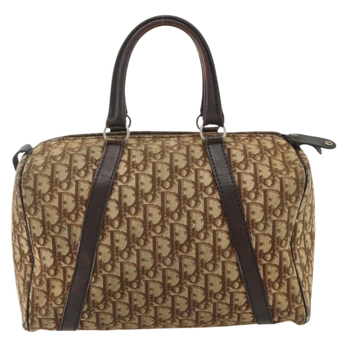 Christian Dior Trotter Canvas Boston Bag Beige Auth 177161