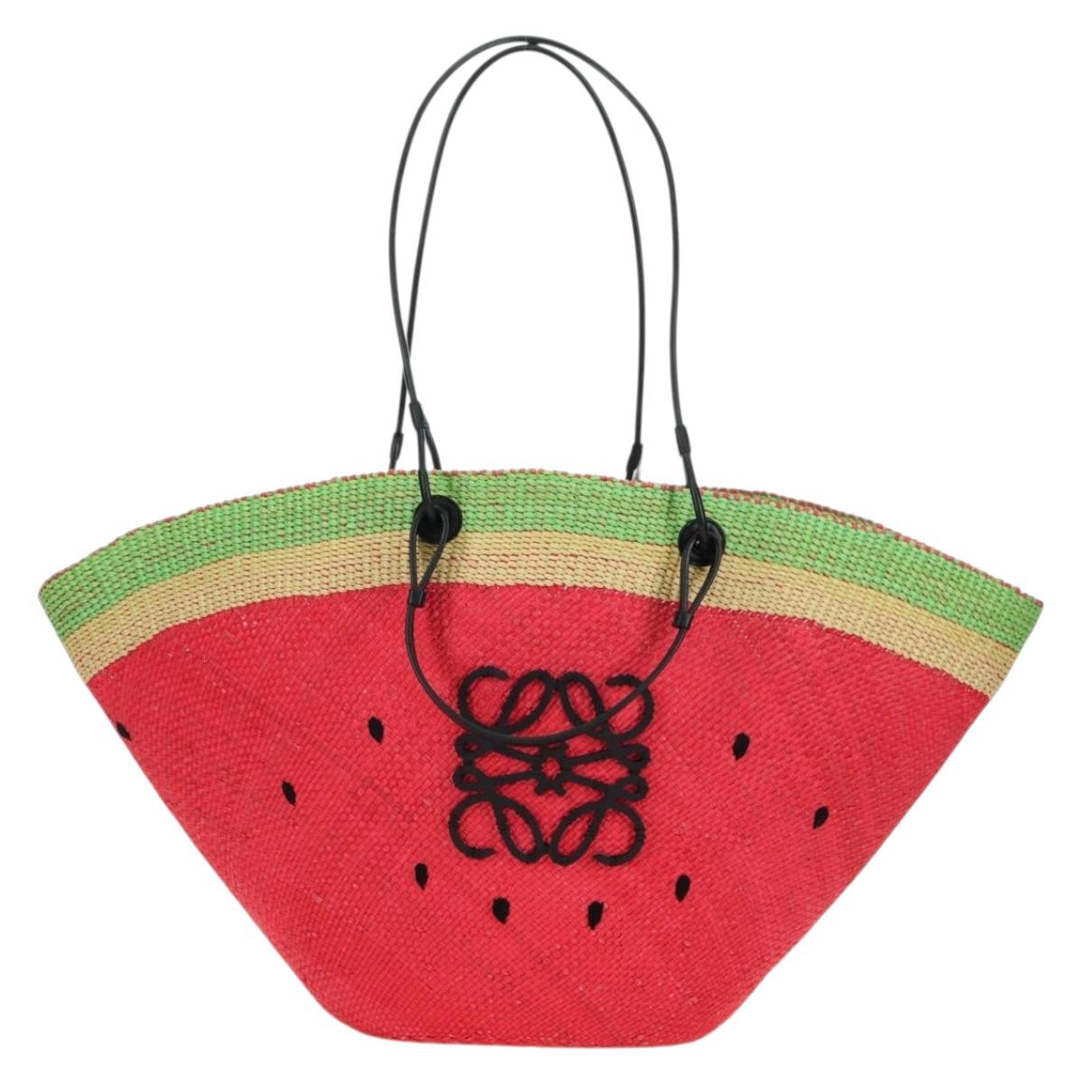LOEWE Watermelon Tote Bag Raffia 2way Red Auth 177162SAV