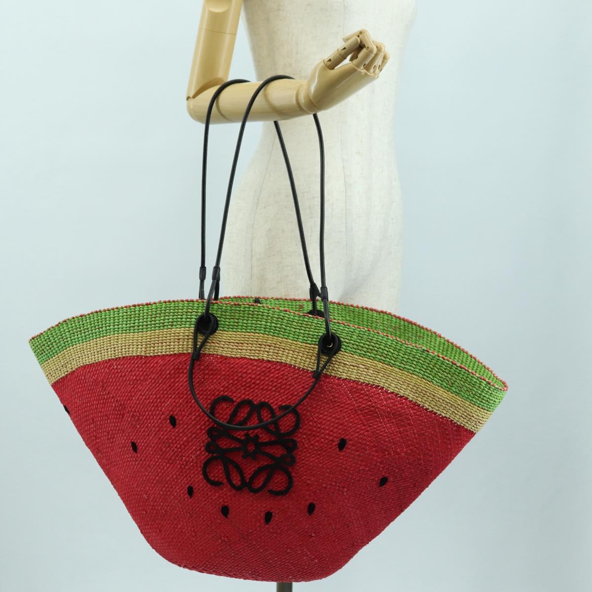 LOEWE Watermelon Tote Bag Raffia 2way Red Auth 177162SAV