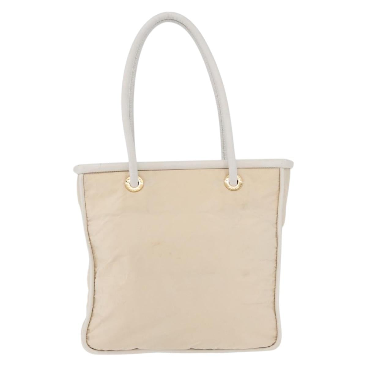 CELINE Tote Bag Nylon Ivory Gold Auth 177163