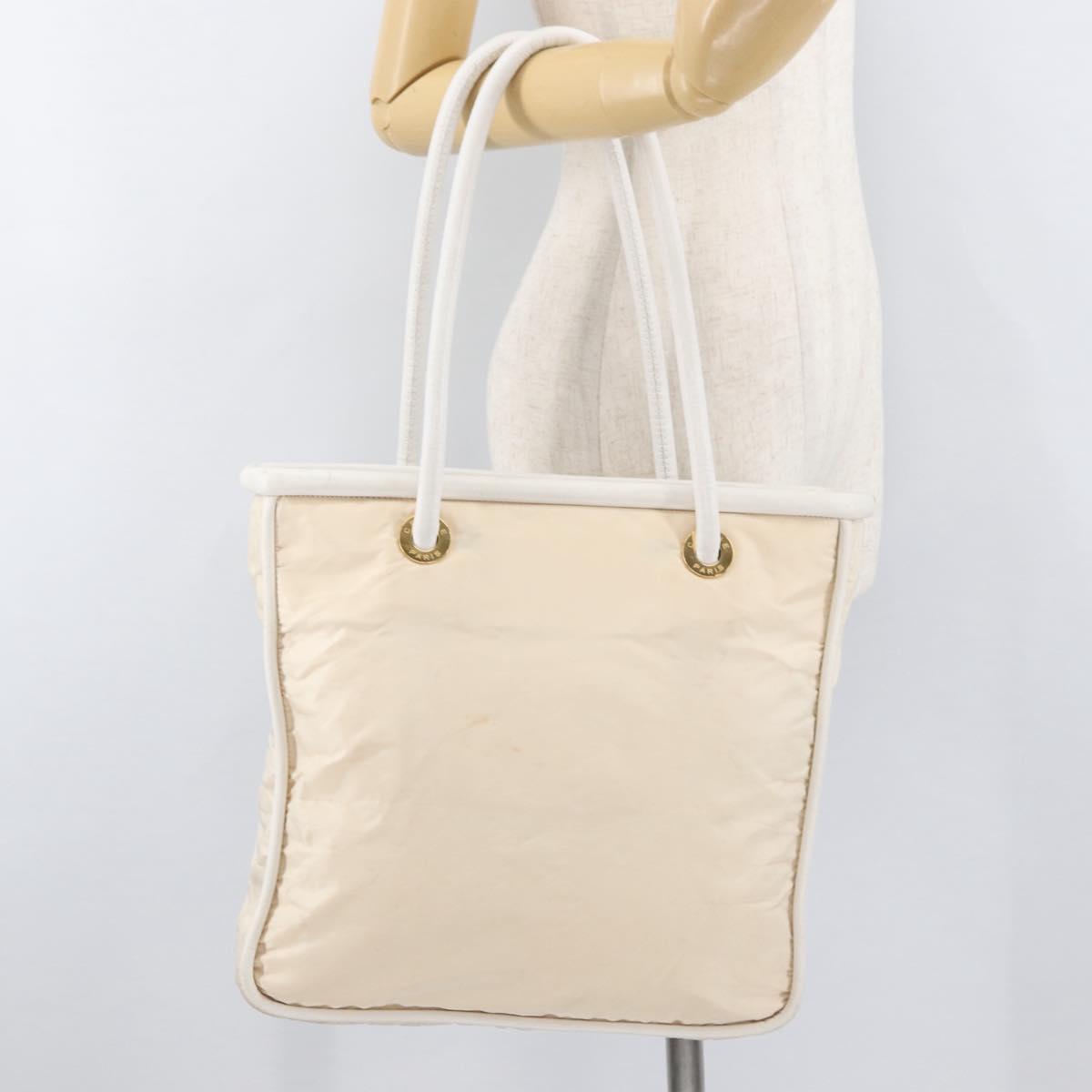 CELINE Tote Bag Nylon Ivory Gold Auth 177163