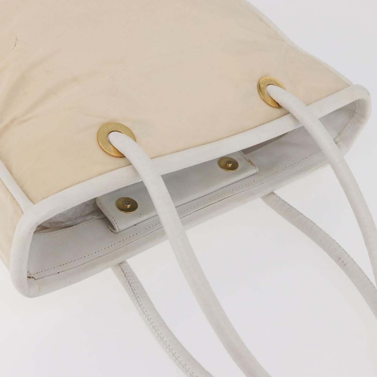CELINE Tote Bag Nylon Ivory Gold Auth 177163