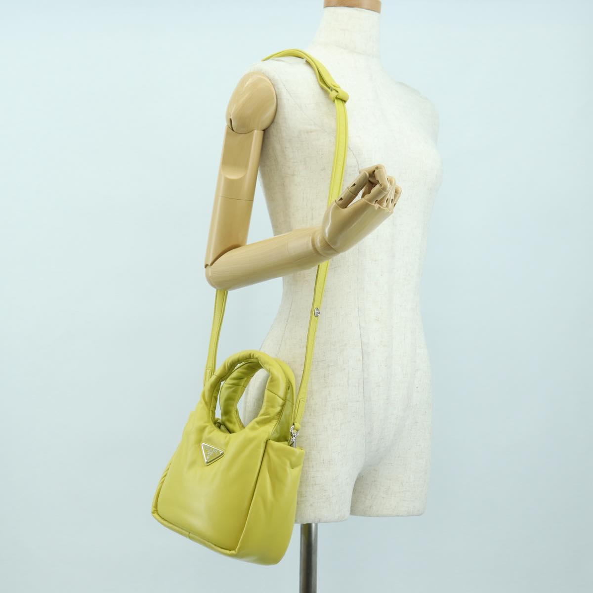 PRADA Hand Bag Leather 2way Yellow Silver Auth 177165SAM