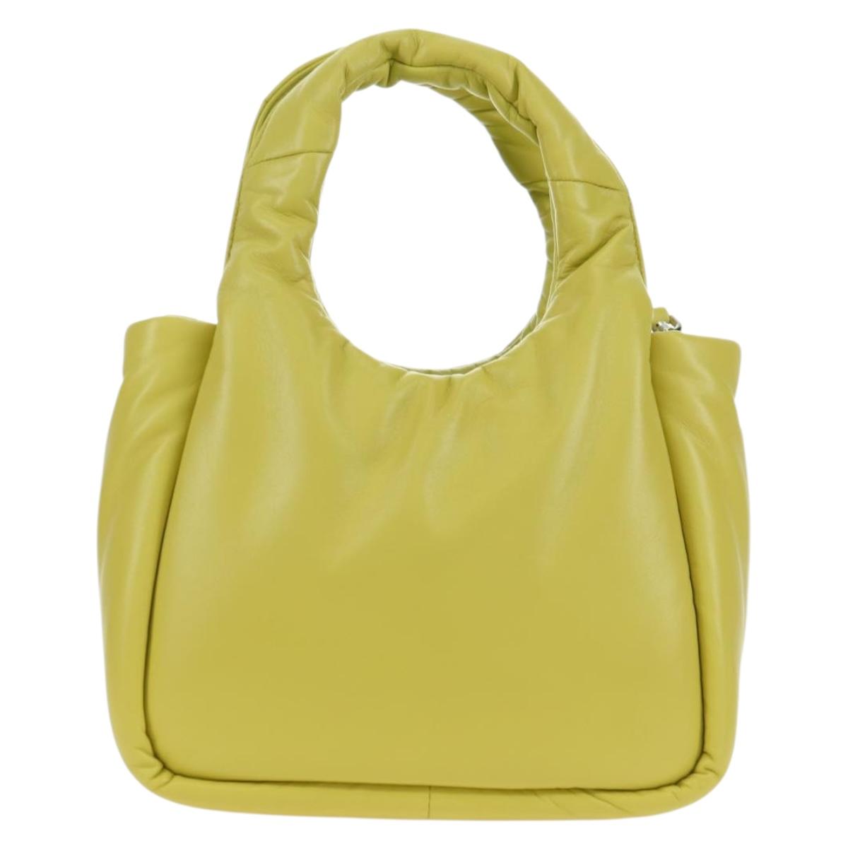 PRADA Hand Bag Leather 2way Yellow Silver Auth 177165SAM
