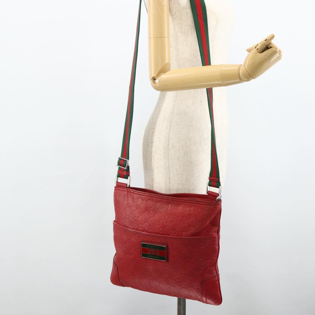 GUCCI GG Canvas Guccissima WebSherry Line Bag Leather Red 193715 Auth 177192A