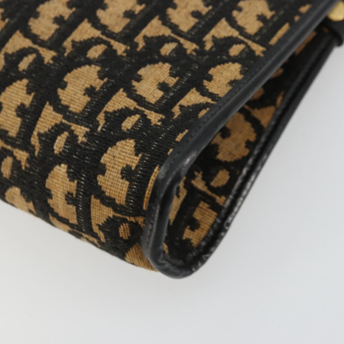 Christian Dior Trotter Canvas Shoulder Bag Navy Gold Auth 177193A