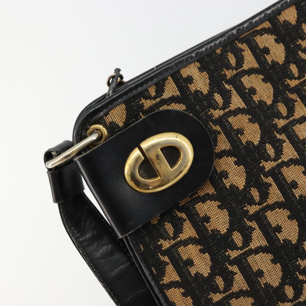 Christian Dior Trotter Canvas Shoulder Bag Navy Gold Auth 177193A