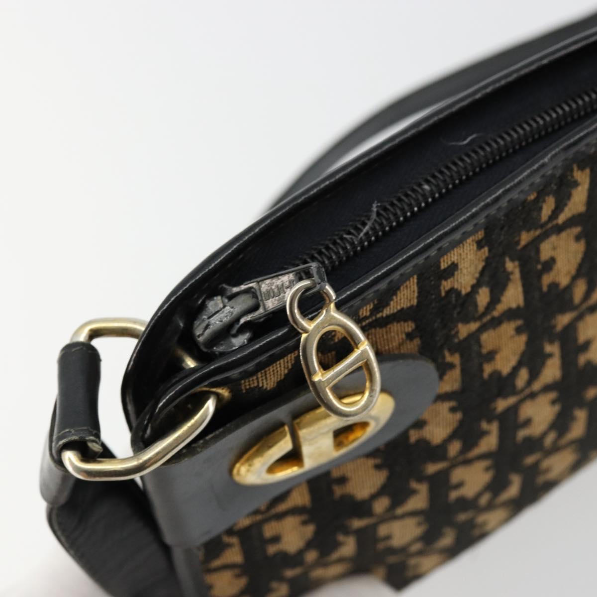 Christian Dior Trotter Canvas Shoulder Bag Navy Gold Auth 177193A